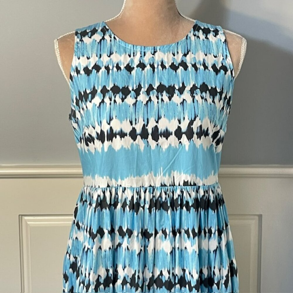 Tyler Boe 100% Cotton Poplin Tiered Maxi Dress Aqua Blue Ikat Abstract Small - Picture 4 of 10